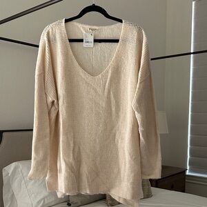Free people cozy Cream Waffle Knit Sweater XS/S